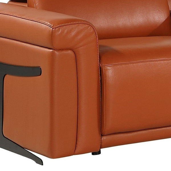 HomeRoots Camel Italian Leather Modular L-Shaped Sectional Sofa with Power Recline and Storage Console CAMEL 534859