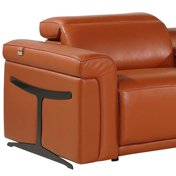 HomeRoots Camel Italian Leather Modular L-Shaped Sectional Sofa with Power Recline and Storage Console CAMEL 534859