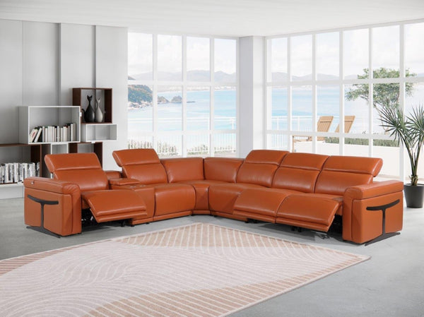 HomeRoots Camel Luxurious Italian Leather L-Shaped Sectional with Console for Ultimate Comfort & Style CAMEL 534860