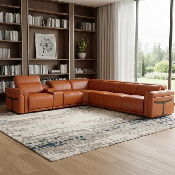 HomeRoots Camel Luxurious Italian Leather L-Shaped Sectional with Console for Ultimate Comfort & Style CAMEL 534860