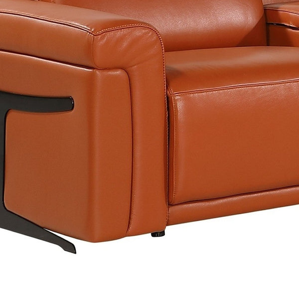 HomeRoots Camel Luxurious Italian Leather L-Shaped Sectional with Console for Ultimate Comfort & Style CAMEL 534860
