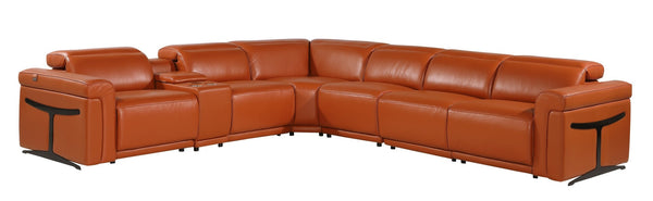 HomeRoots Camel Luxurious Italian Leather L-Shaped Sectional with Console for Ultimate Comfort & Style CAMEL 534860