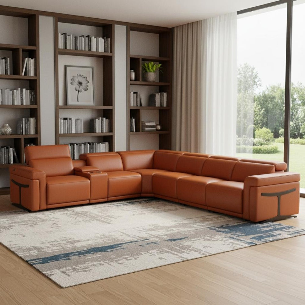 HomeRoots Camel Italian Leather Modular L-Shaped Sectional Sofa: Luxurious Comfort & Style for Modern Living CAMEL 534861