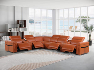HomeRoots Camel Italian Leather Modular L-Shaped Sectional Sofa with Console, Recliners, USB Charging Ports CAMEL 534863