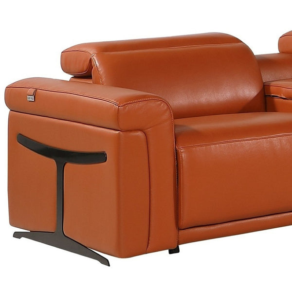 HomeRoots Camel Italian Leather Modular L-Shaped Sectional Sofa with Console, Recliners, USB Charging Ports CAMEL 534863