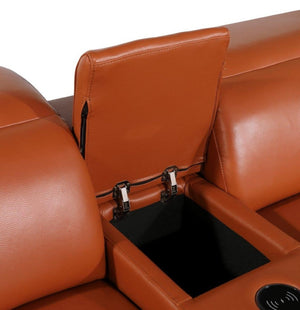 HomeRoots Camel Italian Leather Modular L-Shaped Sectional Sofa with Console, Recliners, USB Charging Ports CAMEL 534863