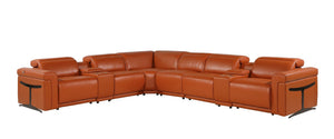 HomeRoots Camel Italian Leather Modular L-Shaped Sectional Sofa with Console, Recliners, USB Charging Ports CAMEL 534863