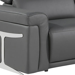 HomeRoots Gray Italian Leather Modular L-Shaped Sectional with Recline, USB Charging & Elegant Design Features Dark Grey 534864