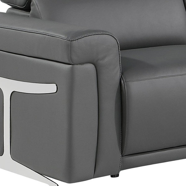 HomeRoots Gray Italian Leather Modular L-Shaped Sectional with Recline, USB Charging & Elegant Design Features Dark Grey 534864