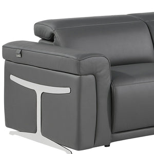 HomeRoots Gray Italian Leather Modular L-Shaped Sectional with Recline, USB Charging & Elegant Design Features Dark Grey 534864