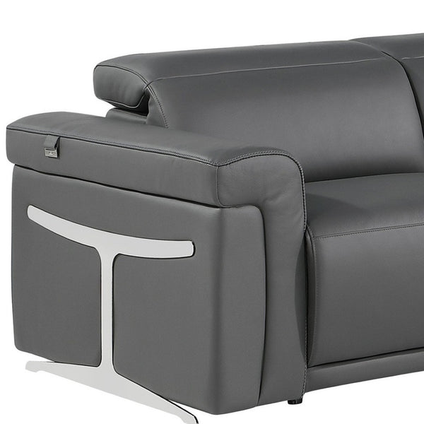 HomeRoots Gray Italian Leather Modular L-Shaped Sectional with Recline, USB Charging & Elegant Design Features Dark Grey 534864