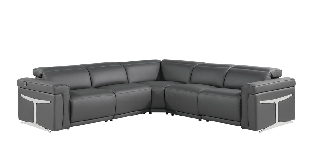 HomeRoots Gray Italian Leather Modular L-Shaped Sectional with Recline, USB Charging & Elegant Design Features Dark Grey 534864