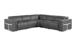 HomeRoots Gray Italian Leather Modular L-Shaped Sectional with Recline, USB Charging & Elegant Design Features Dark Grey 534864
