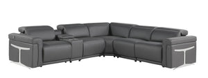 HomeRoots Gray Italian Leather Modular L-Shaped Sectional with Console for Ultimate Comfort and Style Dark Grey 534865