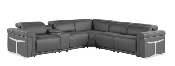HomeRoots Gray Italian Leather Modular L-Shaped Sectional with Console for Ultimate Comfort and Style Dark Grey 534865