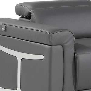 HomeRoots Gray Italian Leather Modular L-Shaped Sectional with Console for Ultimate Comfort and Style Dark Grey 534865