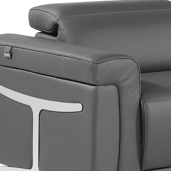 HomeRoots Gray Italian Leather Modular L-Shaped Sectional with Console for Ultimate Comfort and Style Dark Grey 534865