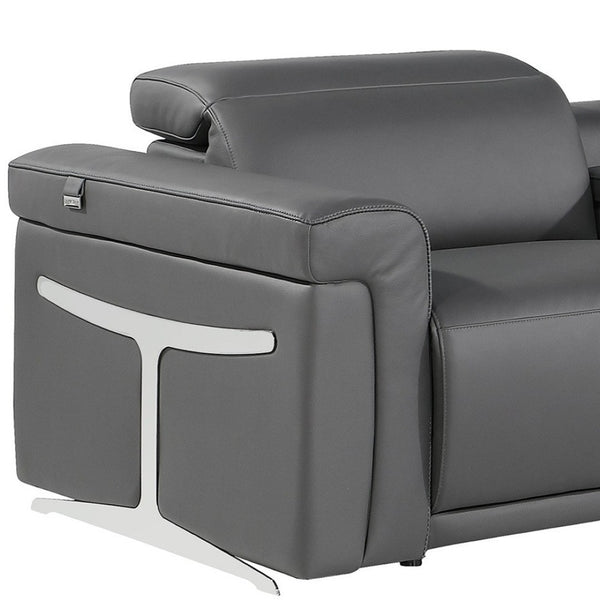 HomeRoots Gray Italian Leather Modular L-Shaped Sectional with Console for Ultimate Comfort and Style Dark Grey 534865
