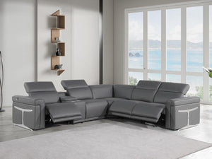 HomeRoots Gray Italian Leather Modular L-Shaped Sectional Sofa with Power Recline & Storage Console Options Dark Grey 534866