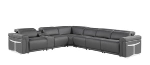 HomeRoots Gray Italian Leather Modular L-Shaped Sectional Sofa with Power Recline & Storage Console Options Dark Grey 534866