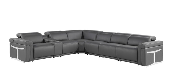 HomeRoots Gray Italian Leather Modular L-Shaped Sectional Sofa with Power Recline & Storage Console Options Dark Grey 534866