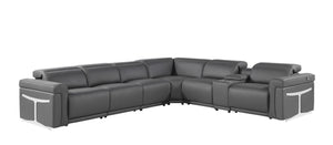 HomeRoots Gray Italian Leather Modular L-Shaped Sectional Sofa with Power Recline & Storage Console Options Dark Grey 534866