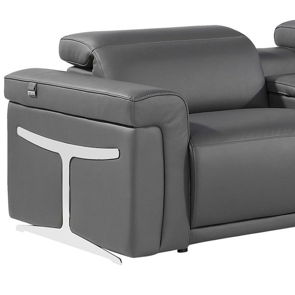 HomeRoots Gray Italian Leather Modular L-Shaped Sectional Sofa with Power Recline & Storage Console Options Dark Grey 534866