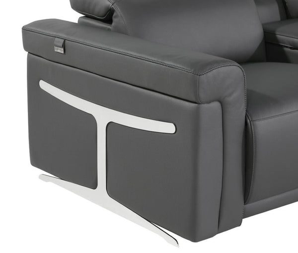 HomeRoots Gray Italian Leather Modular L-Shaped Sectional Sofa with Power Recline & Storage Console Options Dark Grey 534866