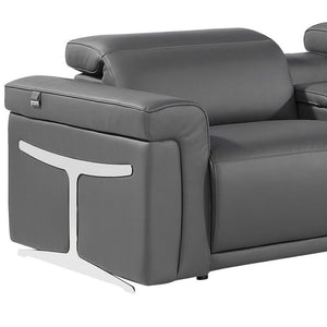 HomeRoots Gray Italian Leather Modular L-Shaped Sectional Sofa with Console for Luxurious Living Spaces Dark Grey 534867