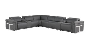 HomeRoots Gray Italian Leather Modular L-Shaped Sectional with Console - Modern Comfort & Elegant Design Dark Grey 534868