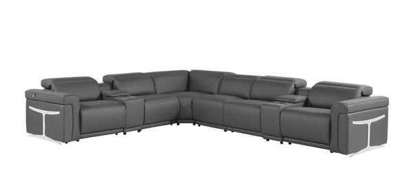 HomeRoots Gray Italian Leather Modular L-Shaped Sectional with Console - Modern Comfort & Elegant Design Dark Grey 534868