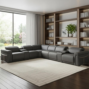 HomeRoots Gray Italian Leather Modular L-Shaped Sectional with Console - Modern Comfort & Elegant Design Dark Grey 534868