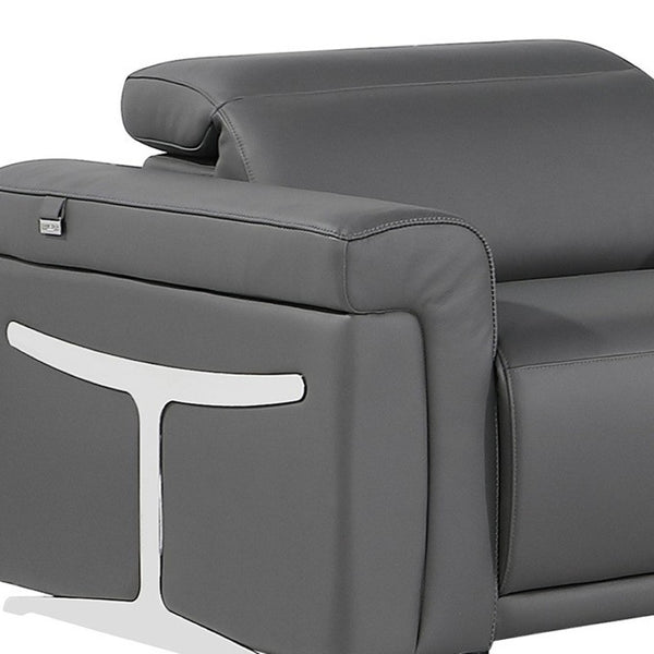 HomeRoots Gray Italian Leather Modular L-Shaped Sectional with Console - Modern Comfort & Elegant Design Dark Grey 534868