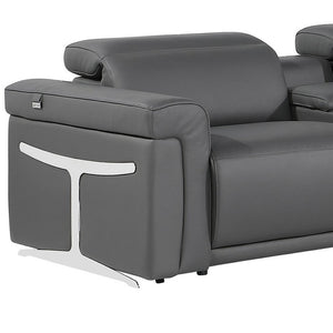 HomeRoots Gray Italian Leather Modular L-Shaped Sectional with Console - Modern Comfort & Elegant Design Dark Grey 534868