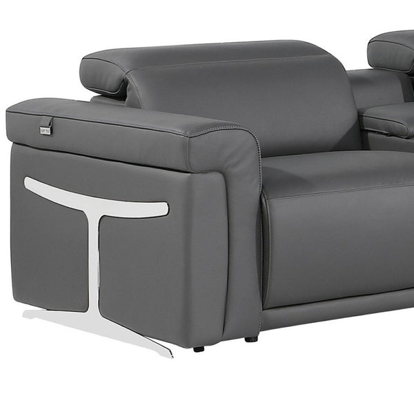 HomeRoots Gray Italian Leather Modular L-Shaped Sectional with Console - Modern Comfort & Elegant Design Dark Grey 534868