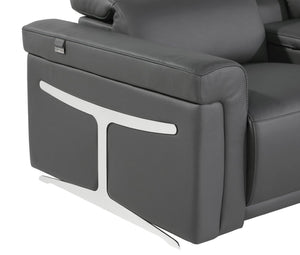 HomeRoots Gray Italian Leather Modular L-Shaped Sectional with Console - Modern Comfort & Elegant Design Dark Grey 534868