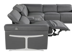 HomeRoots Gray Italian Leather Modular L-Shaped Sectional with Console - Modern Comfort & Elegant Design Dark Grey 534868