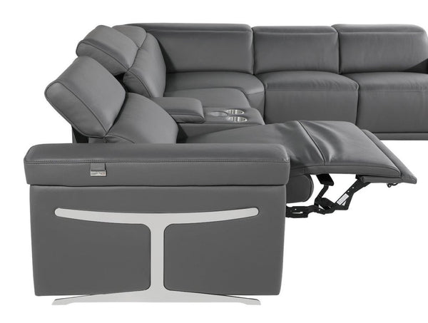 HomeRoots Gray Italian Leather Modular L-Shaped Sectional with Console - Modern Comfort & Elegant Design Dark Grey 534868