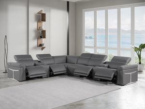 HomeRoots Gray Italian Leather Modular L-Shaped Sectional Sofa with Console for Luxurious Comfort & Style Dark Grey 534869