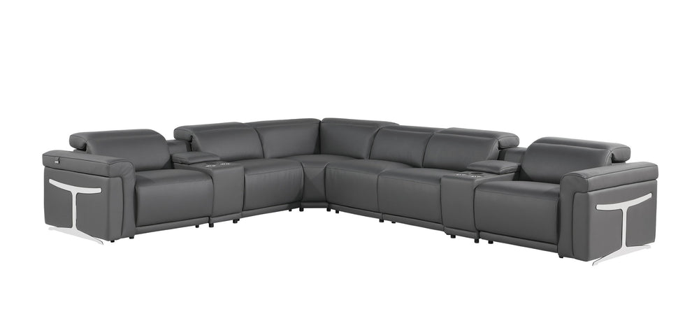 HomeRoots Gray Italian Leather Modular L-Shaped Sectional Sofa with Console for Luxurious Comfort & Style Dark Grey 534869