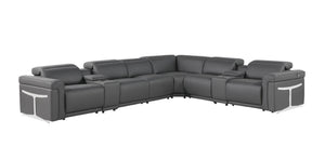 HomeRoots Gray Italian Leather Modular L-Shaped Sectional Sofa with Console for Luxurious Comfort & Style Dark Grey 534869