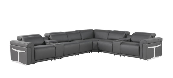 HomeRoots Gray Italian Leather Modular L-Shaped Sectional Sofa with Console for Luxurious Comfort & Style Dark Grey 534869