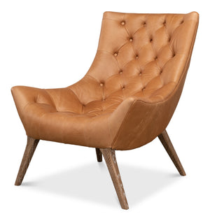 Sarreid Lola Leather Chair - Stunning Light Harness Brown Leather With Elegant Oak & White Wash Finish Brown  53487