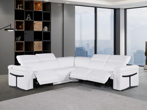 HomeRoots White Italian Leather Modular L-Shaped Sectional Sofa with Power Recline and USB Charging Features White 534876