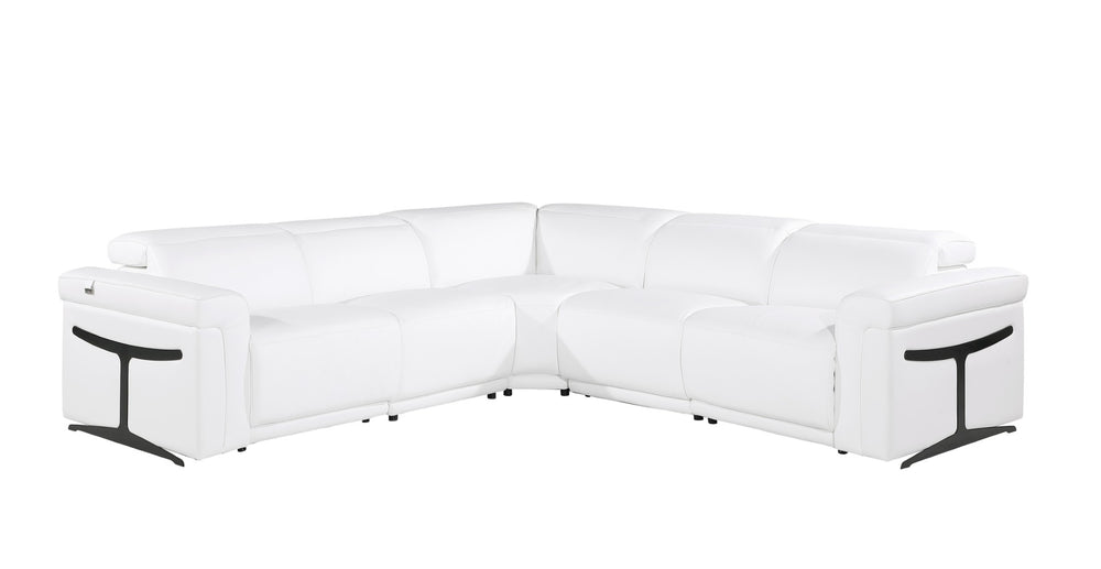 HomeRoots White Italian Leather Modular L-Shaped Sectional Sofa with Power Recline and USB Charging Features White 534876