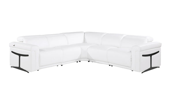 HomeRoots White Italian Leather Modular L-Shaped Sectional Sofa with Power Recline and USB Charging Features White 534876