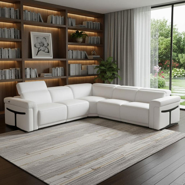 HomeRoots White Italian Leather Modular L-Shaped Sectional Sofa with Power Recline and USB Charging Features White 534876