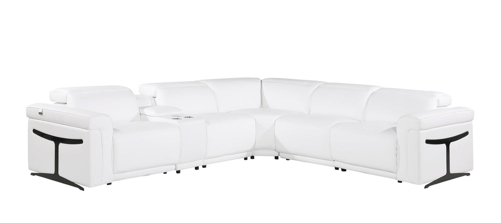 HomeRoots White Italian Leather Modular L-Shaped Sectional with Console - Luxurious Comfort & Style for Your Home White 534877
