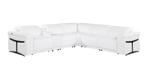 HomeRoots White Italian Leather Modular L-Shaped Sectional with Console - Luxurious Comfort & Style for Your Home White 534877