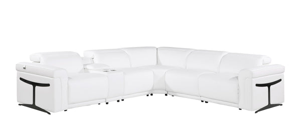 HomeRoots White Italian Leather Modular L-Shaped Sectional with Console - Luxurious Comfort & Style for Your Home White 534877